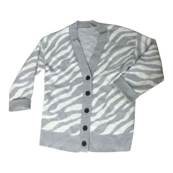 Everlane Alpaca Zebra Print Heathered Grey Cardigan Size L Sweater Button Front - Picture 2 of 13
